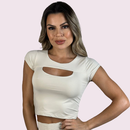Cropped Mariana Manga Curta Off White