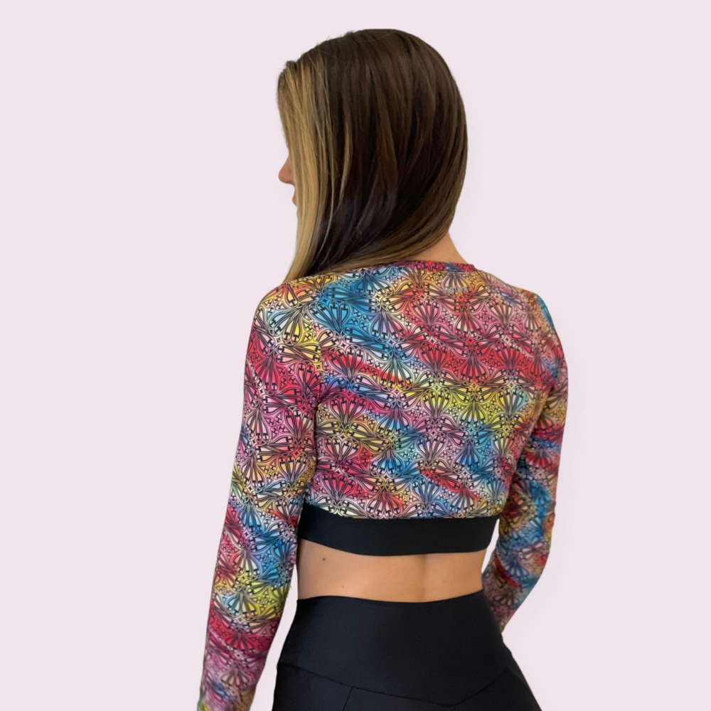Cropped Elastic Estampa Floral com Elástico Preto