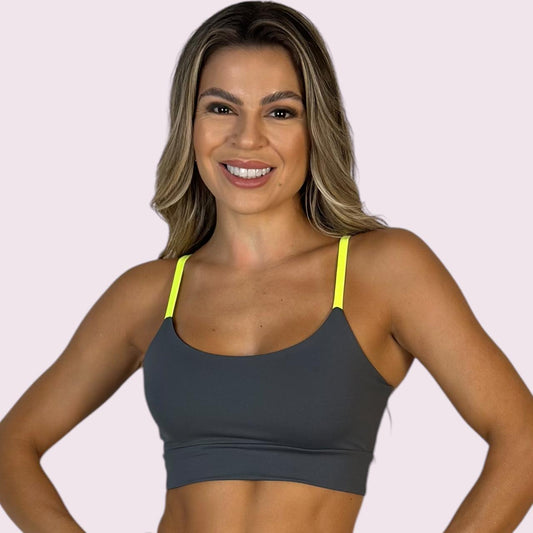 Top Isa Suplex Grafite com Metalizado Amarelo Neon