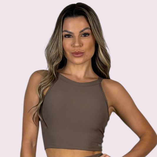 Cropped Ana Cotelê Mocha Mousse