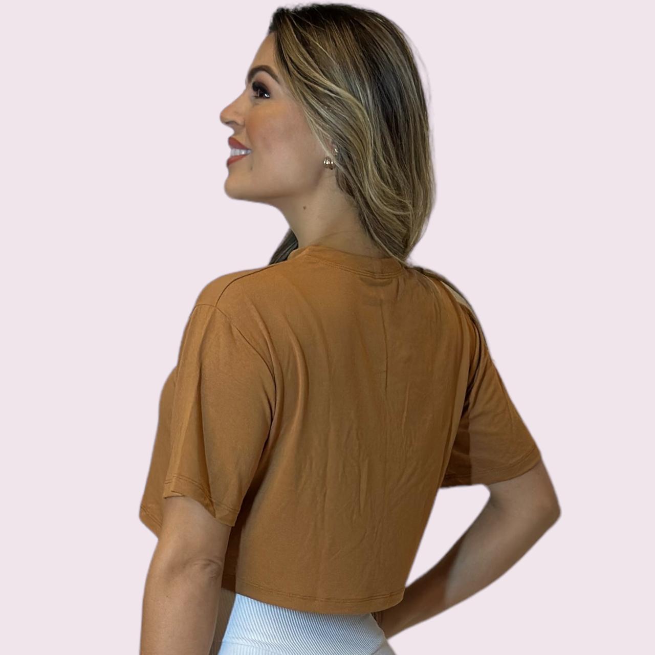 Cropped Manga Curta Terracota Shallow Off White