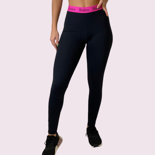 Legging Elastic Empina Bumbum Suplex Preto com Elástico Pink Shallow
