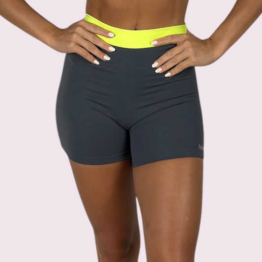 Shorts Elastic Suplex Grafite com Amarelo Neon
