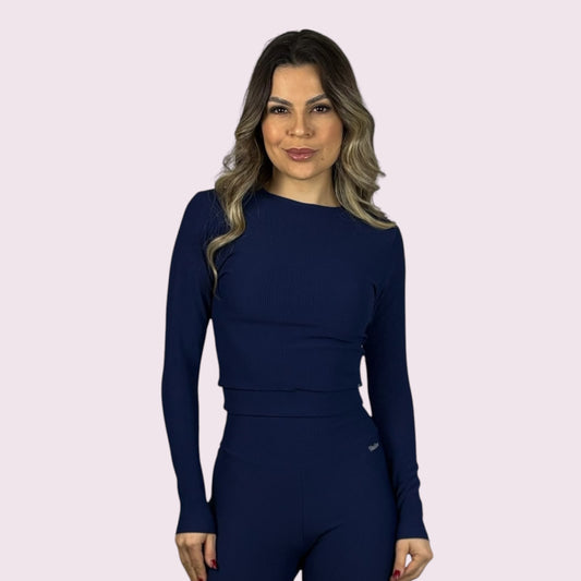 Cropped Mel Cotelê Azul Imperial
