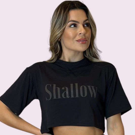 Cropped Manga Curta Preto Shallow Preto