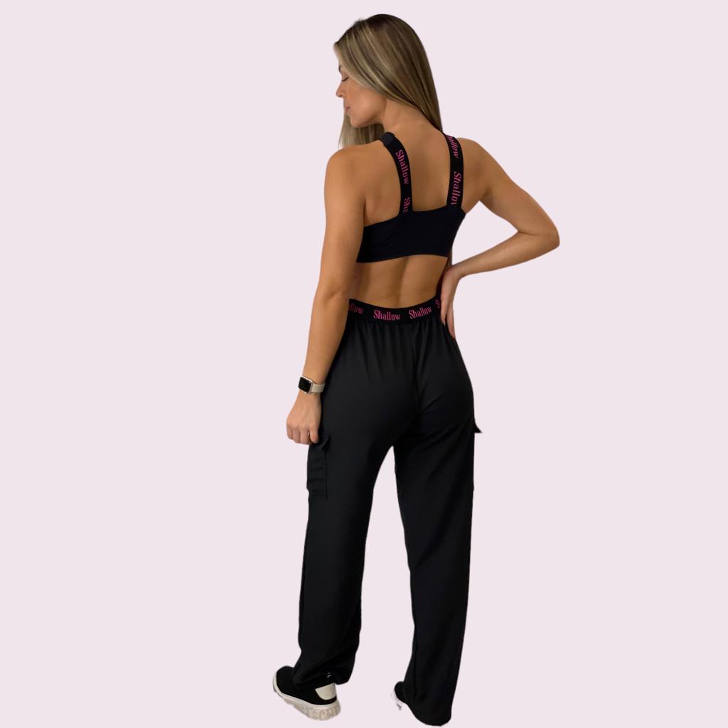 Calça Wide Preta com Elástico Shallow Preto