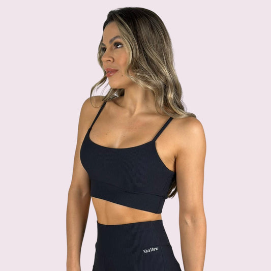 Top Isa Cotelê Preto