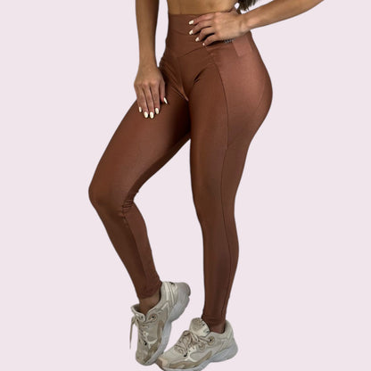 Legging Recortes Metalizado Bronze