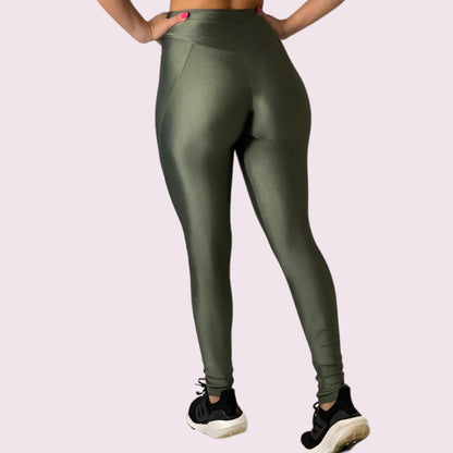 Legging Recortes Metalizado Verde Militar