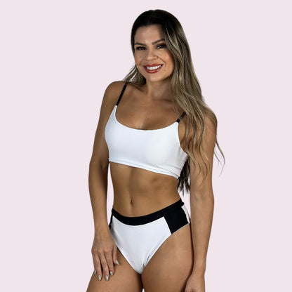 Biquíni Bali Cotelê Branco com Preto