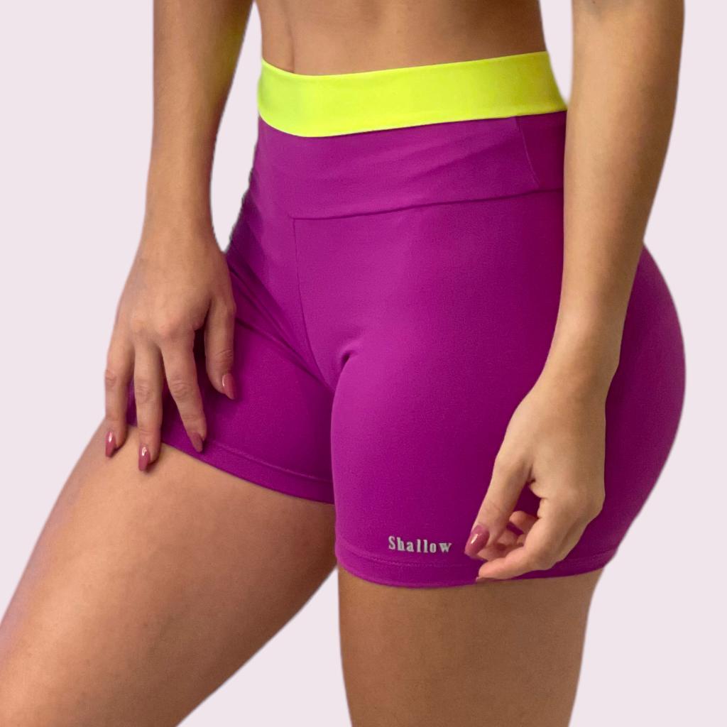 Shorts Elastic Empina Bumbum Suplex Fúcsia com Amarelo Neon