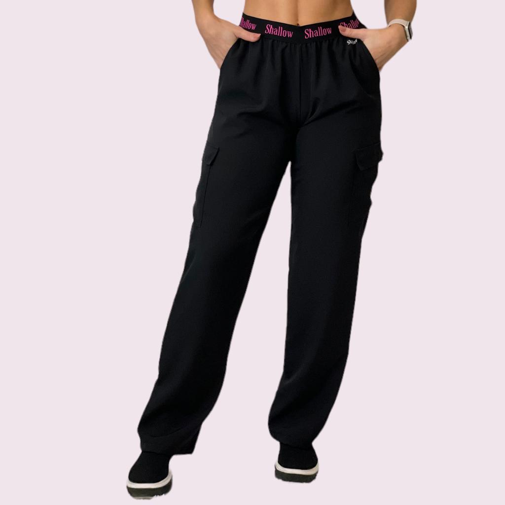 Calça Wide Preta com Elástico Shallow Preto