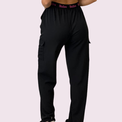 Calça Wide Preta com Elástico Shallow Preto