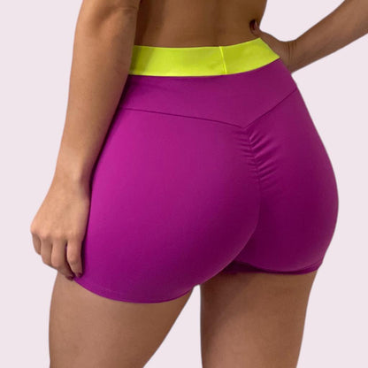Shorts Elastic Empina Bumbum Suplex Fúcsia com Amarelo Neon