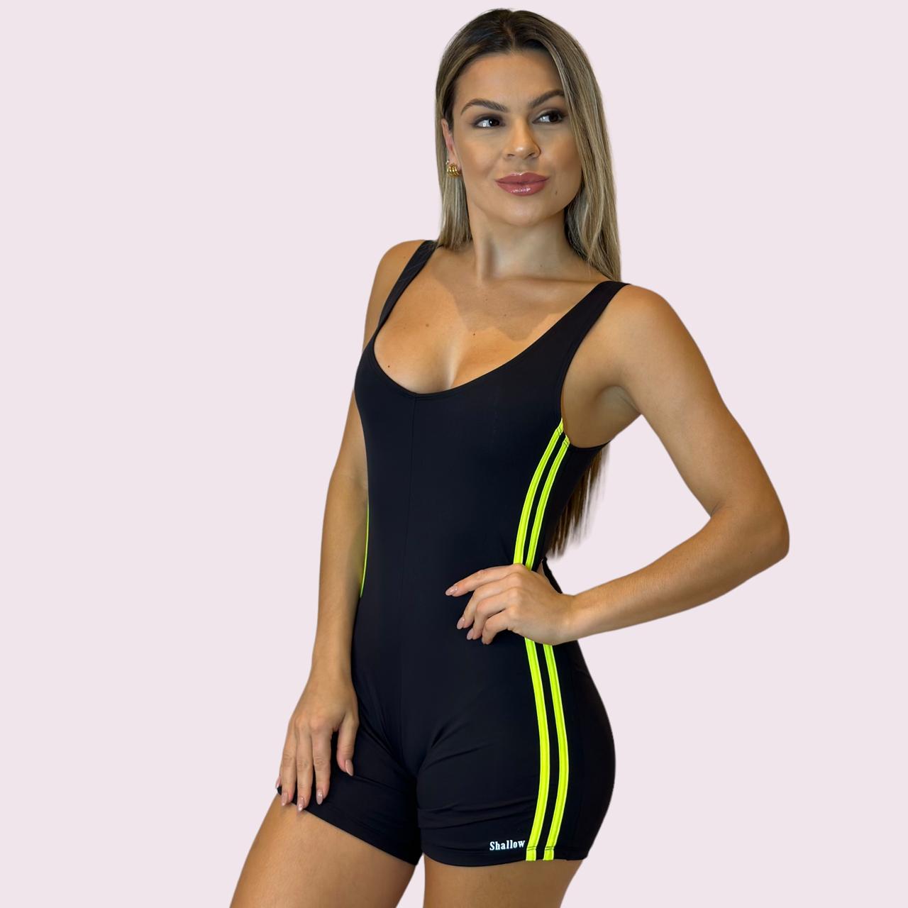 Maiô Hidro Preto com Amarelo Neon