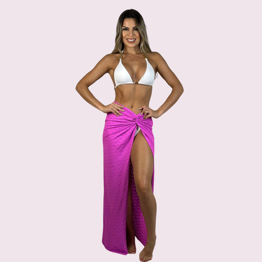 Saia de Praia Nó Broderi Fucsia