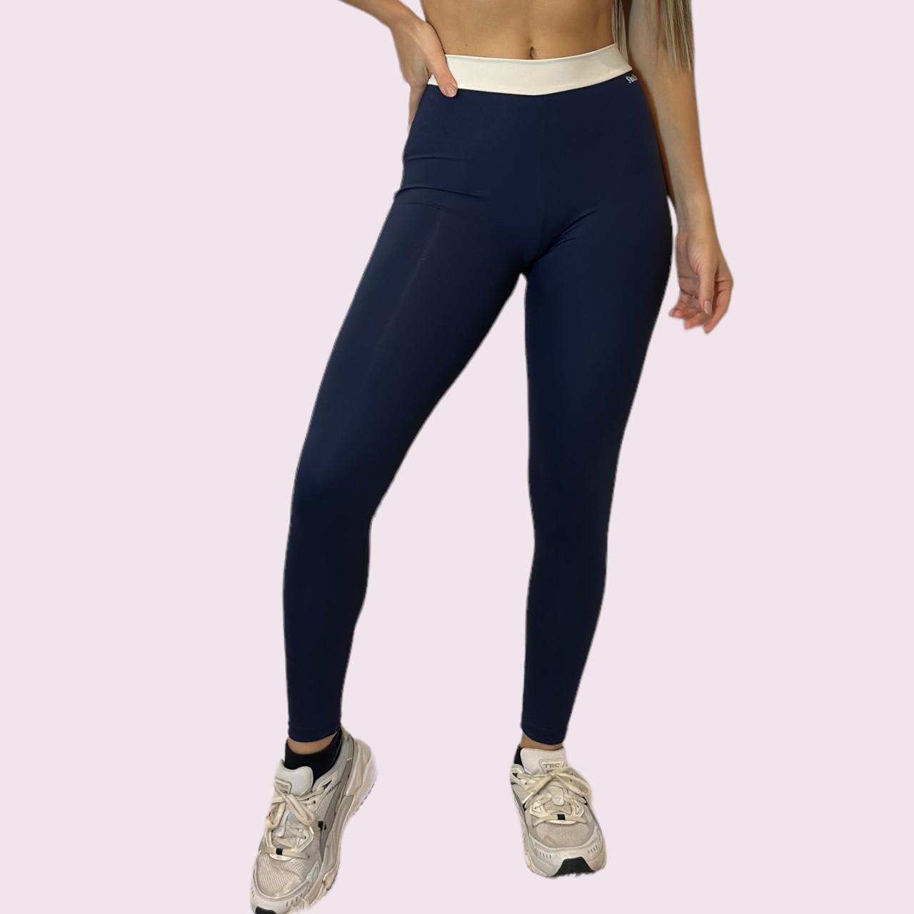 Legging Elastic Empina Bumbum Marinho com Off White