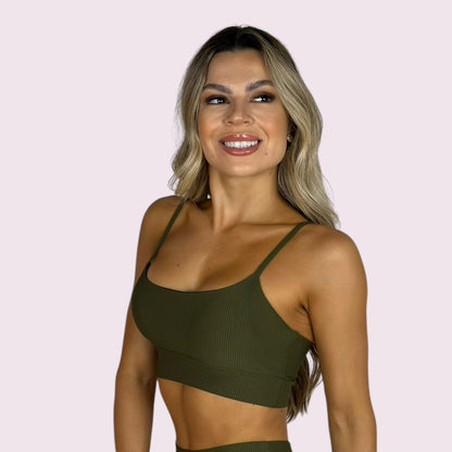 Top Isa Cotelê Verde Militar