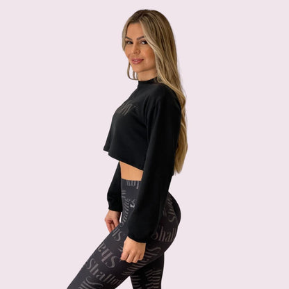 Cropped Manga Longa Preto Shallow Preto