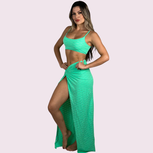 Saia de Praia Nó Broderi Verde