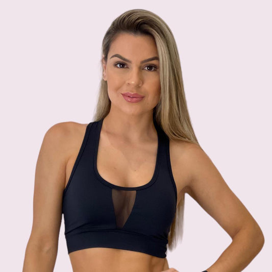 Top Ilusion Suplex Preto com Tule Preto