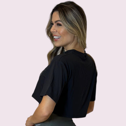 Cropped Manga Curta Preto Shallow Preto