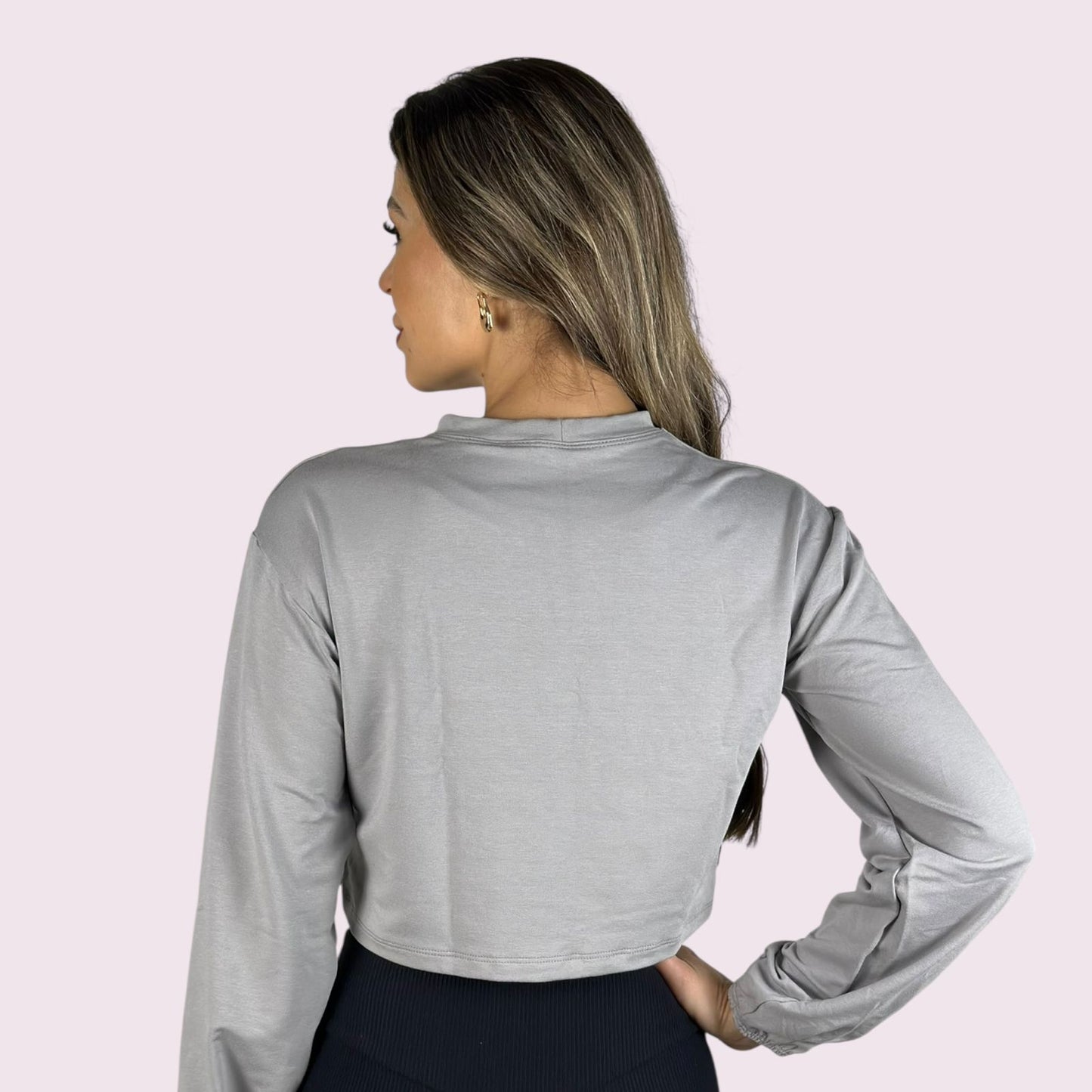 Cropped Manga Longa Shallow Grafite