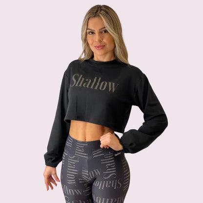 Cropped Manga Longa Preto Shallow Preto