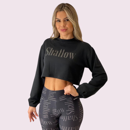 Cropped Manga Longa Preto Shallow Preto