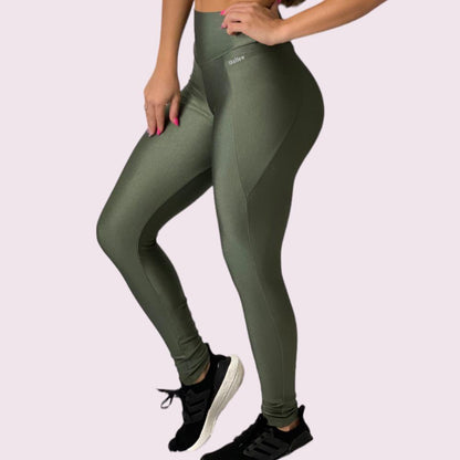 Legging Recortes Metalizado Verde Militar