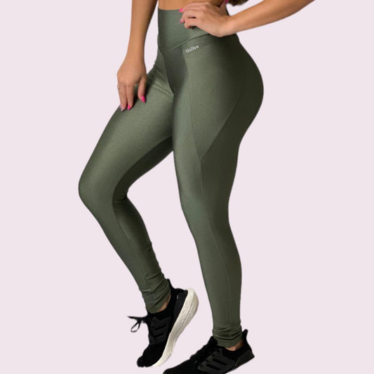 Legging Recortes Metalizado Verde Militar