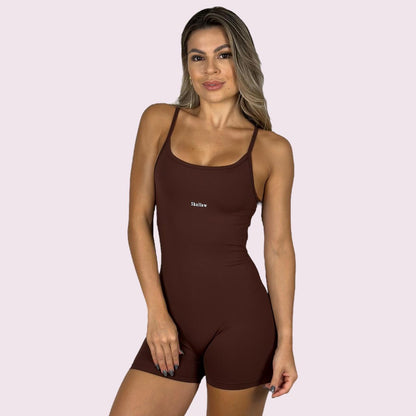 Macacão Elena Suplex Coffee com Shallow