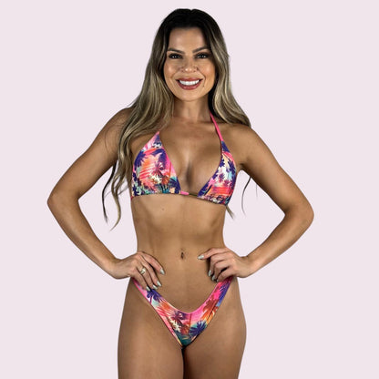 Biquíni Lusiana Estampa Coqueiros Rosa