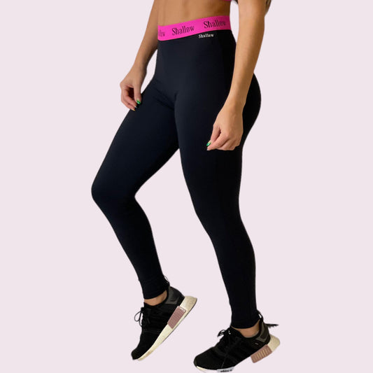 Legging Elastic Empina Bumbum Suplex Preto com Elástico Pink Shallow