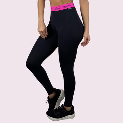 Legging Elastic Suplex Preto com Shallow Pink
