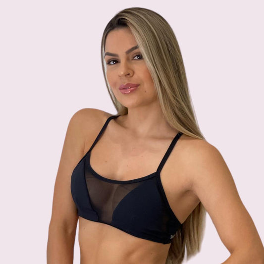 Top Luna Suplex Preto com Tule Preto