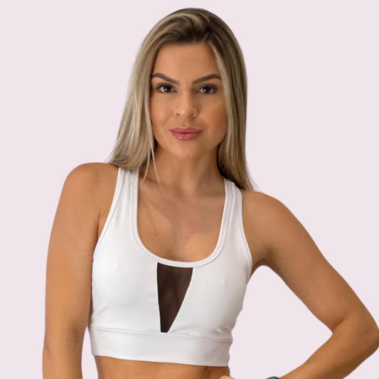 Top Ilusion Suplex Branco com Tule Preto