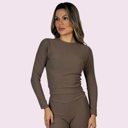 Cropped Mel Cotelê Mocha Mousse