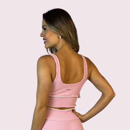 Top Bety Cotelê Rosa Candy com Branco