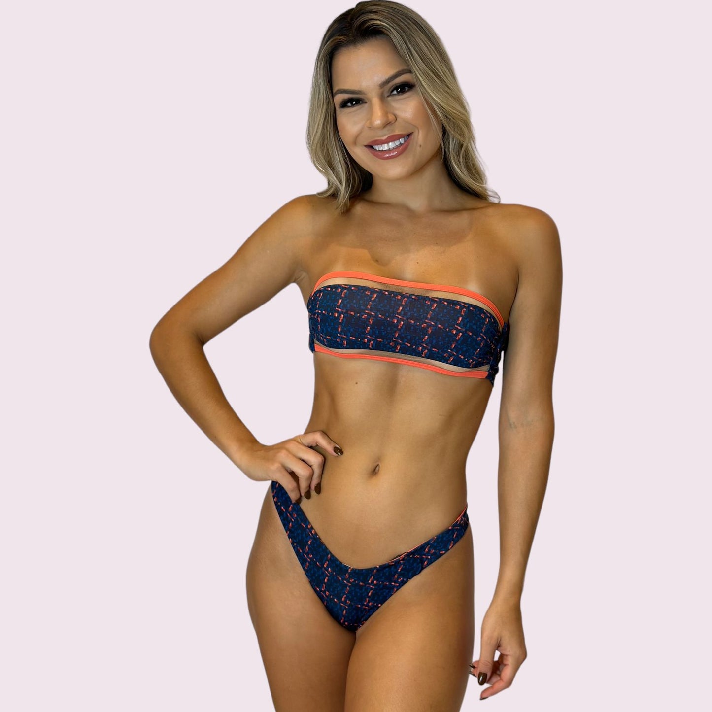 Biquíni Algarve Estampa Marinho com Laranja