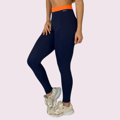 Legging Elastic Marinho com Elástico Laranja