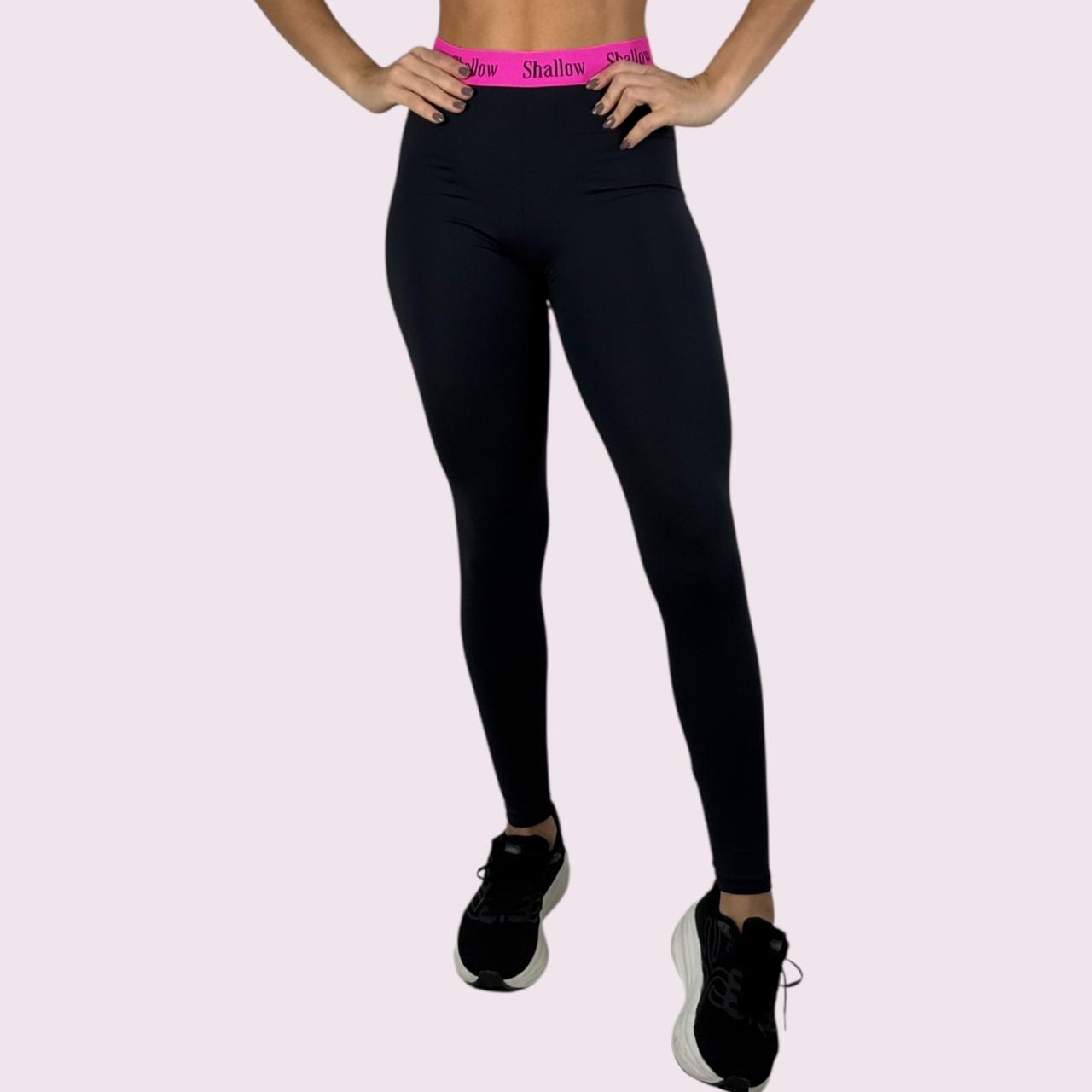Legging Elastic Suplex Preto com Shallow Pink