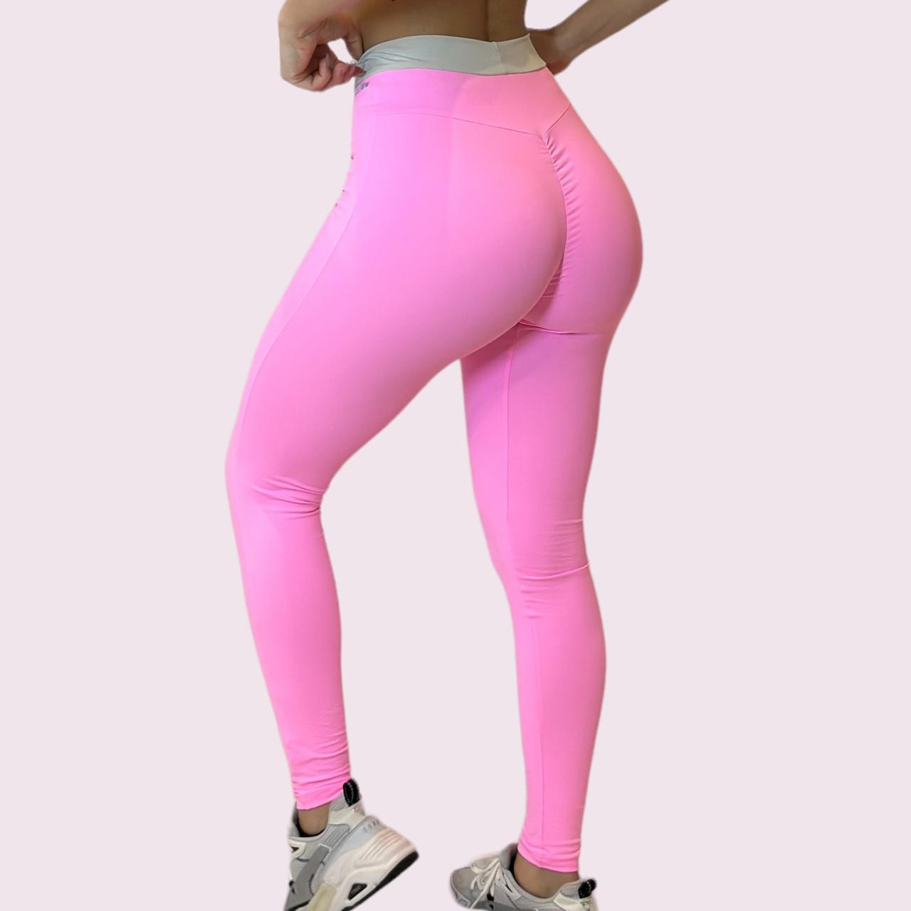 Legging Elastic Empina Bumbum Rosa Neon com Off White
