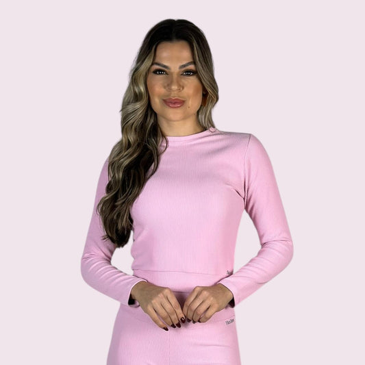 Cropped Mel Cotelê Rosa Candy