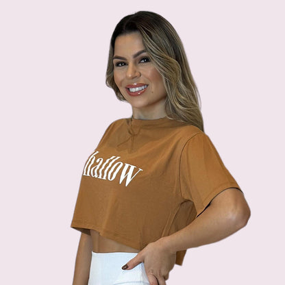 Cropped Manga Curta Terracota Shallow Off White