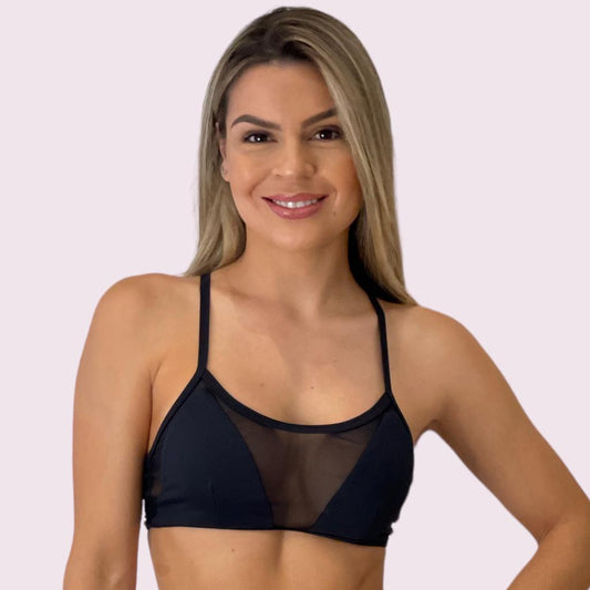 Top Luna Suplex Preto com Tule Preto