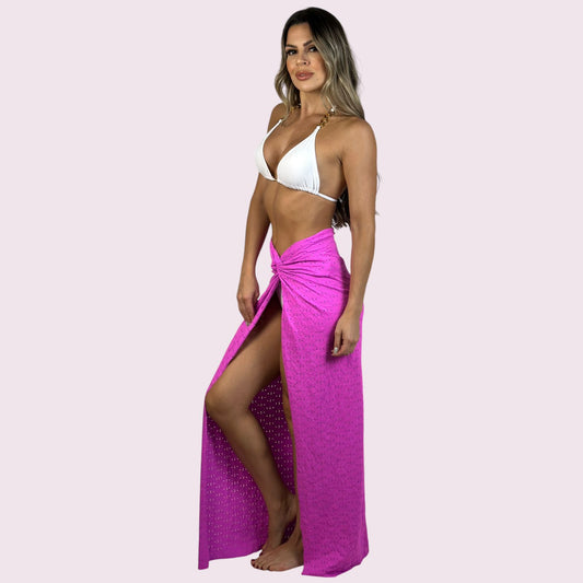 Saia de Praia Nó Broderi Fucsia