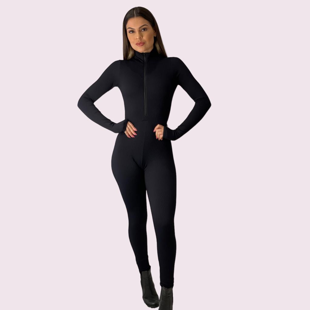 Macacão Virginia Canelado Preto