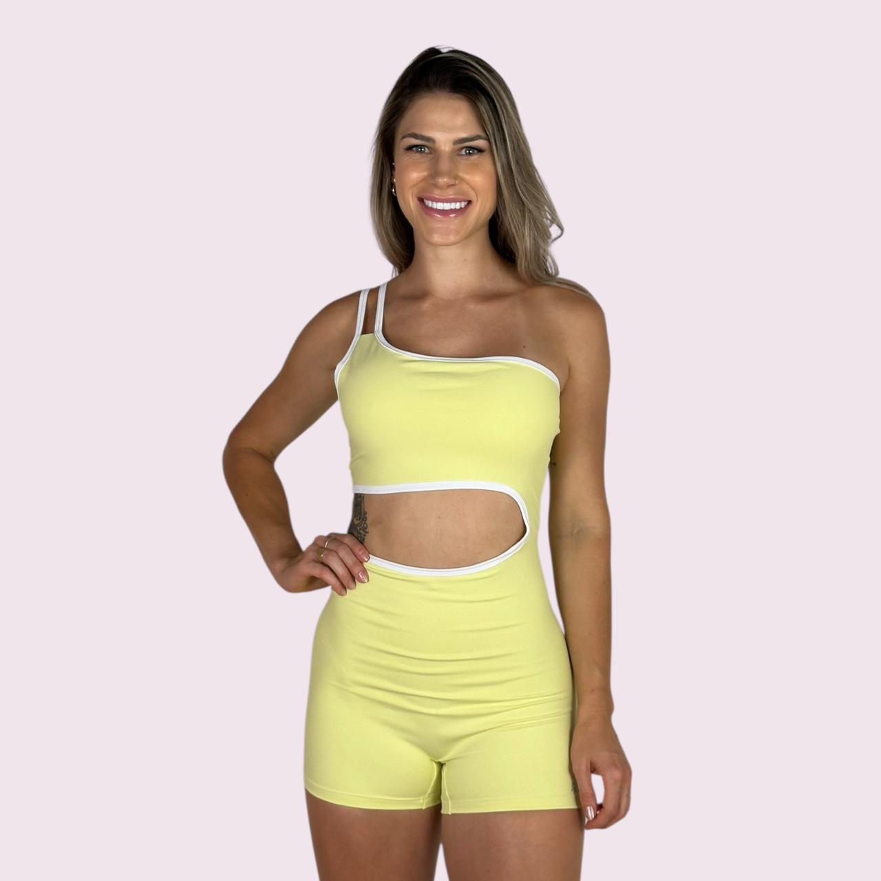 Macacão Luna Amarelo Candy com Branco