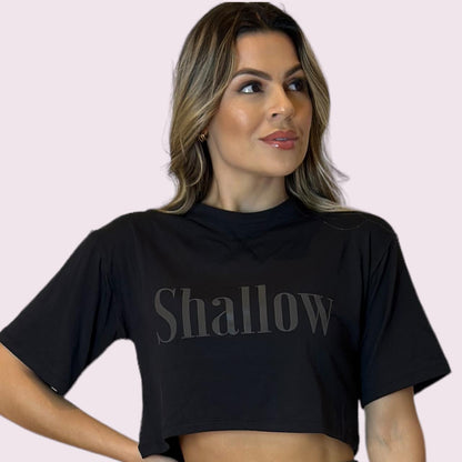 Cropped Manga Curta Preto Shallow Preto